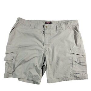 True-Spec Tactical Cargo Shorts Mens 50 Beige Elastic Waist Flat Front Ripstop
